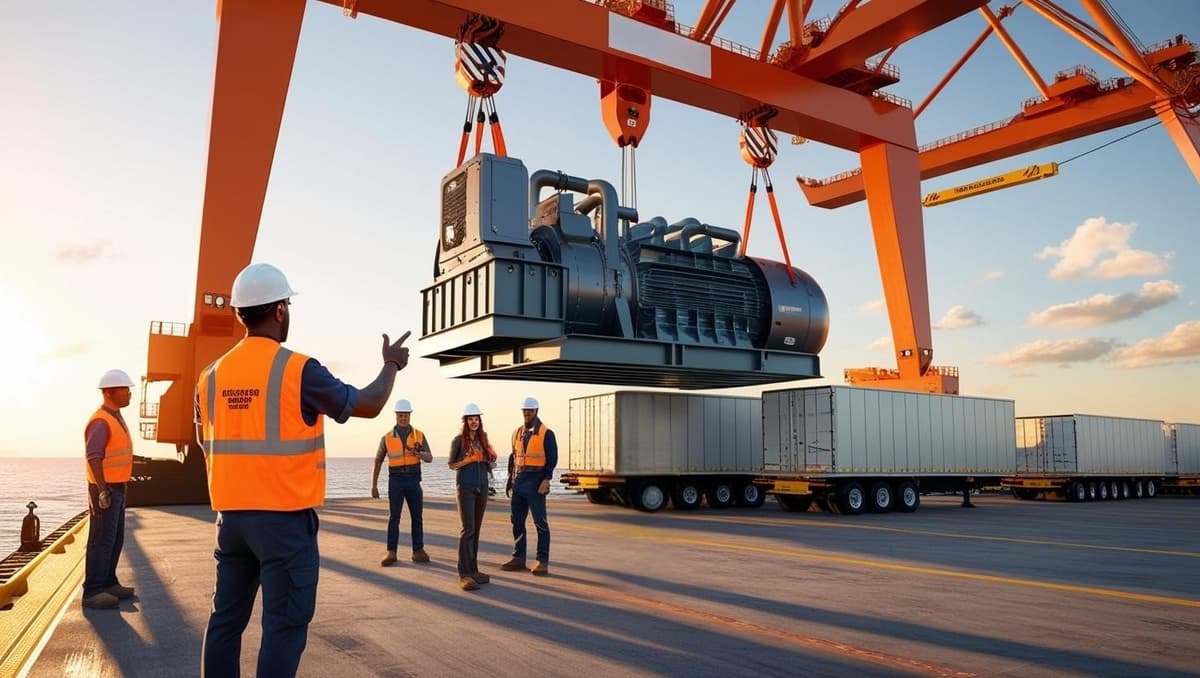 Project logistics team supervising heavy cargo at a port
